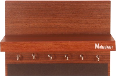 mahaakaay 6 Hook Wall Mounted Key Holder Hooks Stand Hanger Wooden Color Classic Walnut Wood, Stainless Steel Key Holder(6 Hooks, Brown)