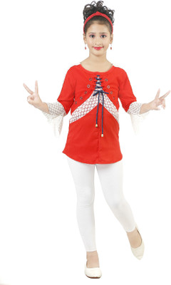 Shine Club Girls Casual Kurta and Leggings Set(Beige Pack of 1)