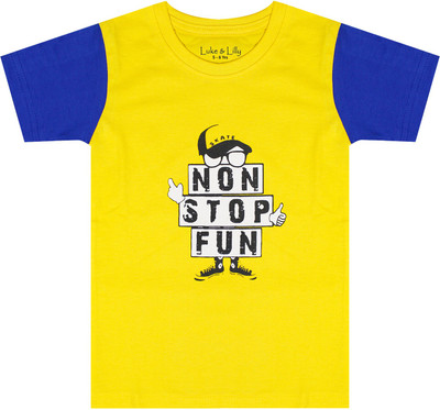 Biffy and Luffy Boys Printed Cotton Blend Regular T Shirt(Yellow, Pack of 1)