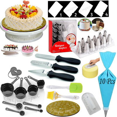 Unique Impex cake baking set combo + cake making materials + cake baking tools combo set Kitchen Tool Set(Multicolor, Baking Tools, Brush, Spatula)