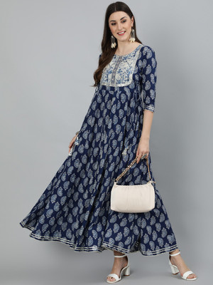 KIMAYRA Women Printed Flared Kurta(Blue)