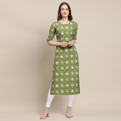 1 Stop Fashion Women Printed Straight Kurta(Light Green)