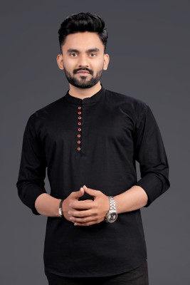 SPOQUE Men Solid Straight Kurta(Black)