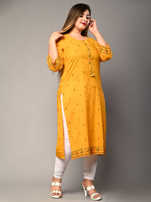 Swasti Women Ikat Straight Kurta(Yellow)