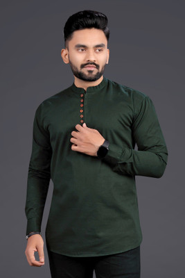 SPOQUE Men Solid Straight Kurta(Dark Green)