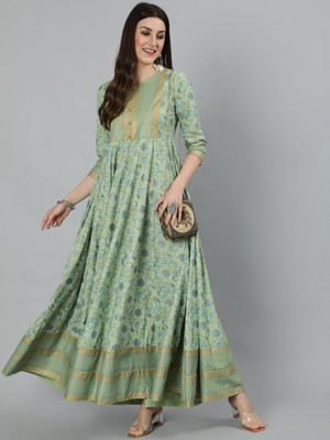 KIMAYRA Women Printed Flared Kurta(Light Green)