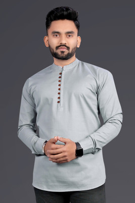 Nofilter Men Solid Straight Kurta(Grey)