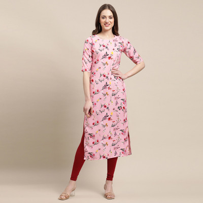 EthnicBasket Women Printed Straight Kurta(Pink)