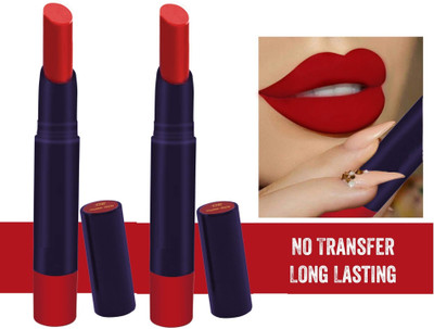 MYEONG No Transfer Waterproof, Smudge-Proof Matte Lip Lock Lipstick(Pure Red, 7.6 g)