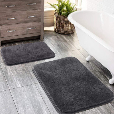 MAA HOME CONCEPT Microfiber Bathroom Mat(Grey, Medium, Pack of 2)