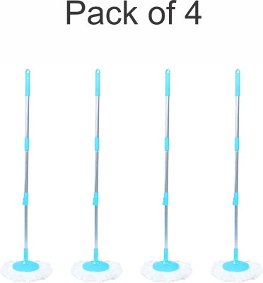 Kleanup Combo Set of 4 Spin Mop 360 Degree Rod Stick with 4Refill Pocha Wet & Dry Mop Mop Rod(Blue 110 m)