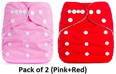 flockidos Reusable Cloth Diapers Washable, Adjustable Size with Insert(Pink+Red)