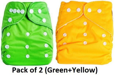 Senkiddpro Reusable Cloth Diapers Washable, Adjustable Size with Insert(Green+Yellow)