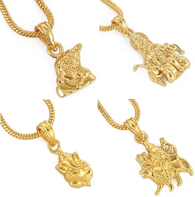 NAVYA ART Combo 4 Pendant with 1 Chain Ganesh Durga Mata Hanuman Krishna Locket with chain Gold-plated Alloy Locket Set