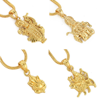 NAVYA ART Combo 4 Pendant with 1 Chain Ganesh Durga Mata Hanuman Krishna Locket with chain Gold-plated Alloy Locket Set
