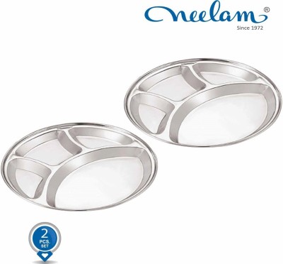 NEELAM Stainless Steel 14 -22 Gauge 4 in 1 Round Compartment Plates, Set of 2 Pcs Sectioned Plate(Pack of 2)