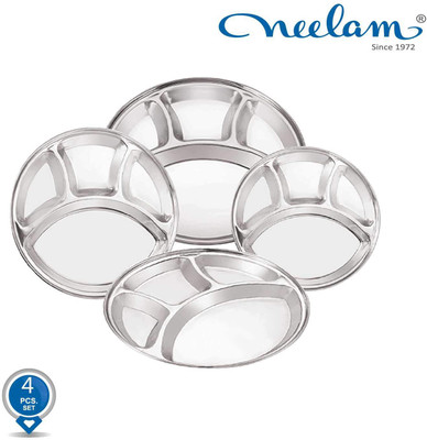 NEELAM Stainless Steel 14 -22 Gauge 4 in 1 Round Compartment Plates, Set of 4 Pcs Sectioned Plate(Pack of 4)