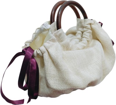 JDDCART potli bag White jute having satin Purple Ribbon Detail baggy Potli