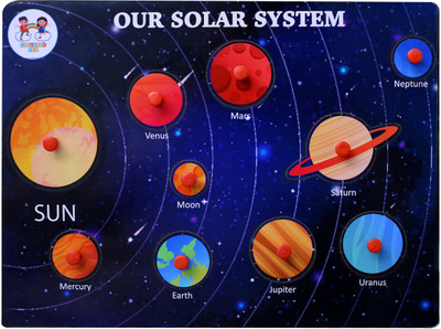 Enjunior Box Solar System Wooden Puzzle with Knobs Educational and Learning Toy for Kids(10 Pieces)