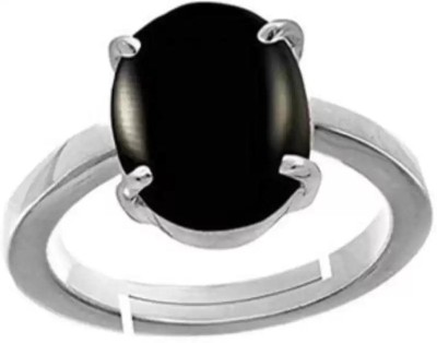 Gemperor Black Sulemani Hakik Wtt 9.25 Ratti Ring for Men and Women with Lab Certificate Brass Agate Silver Plated Ring