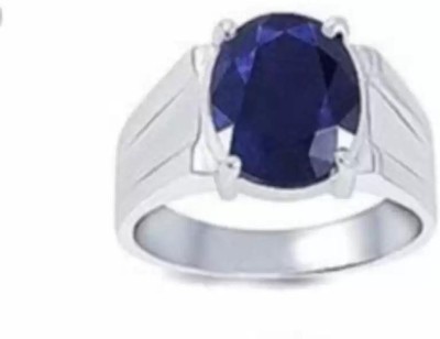 Gemperor Blue Sapphire neelam Panch Dhatu Ring Weight 9.25 Ratti with Lab Certificate Brass Sapphire Silver Plated Ring