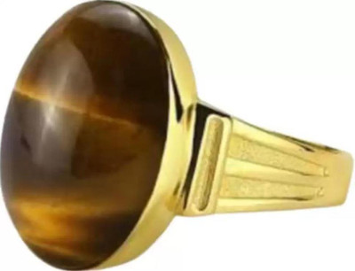Gemperor Tiger Eye Gemstone Wtt 11.25 Ratti Panch Dhatu Ring with Lab Certificate Brass Quartz Gold Plated Ring