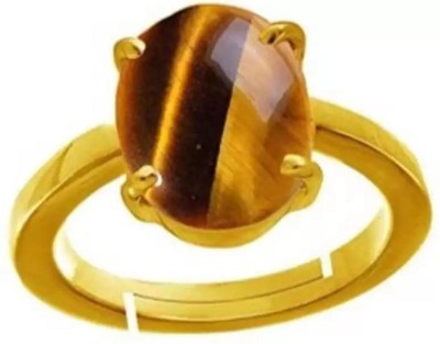 Gemperor Tiger Eye Gemstone Wtt 9.25 Ratti Panch Dhatu Ring with Lab Certificate Brass Quartz Gold Plated Ring
