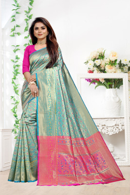 Santraj Texo Fab Pvt Ltd Woven Assam Silk Art Silk Saree(Blue)