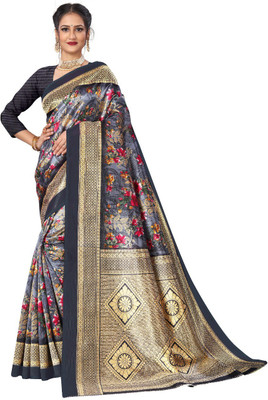 Kanooda Prints Woven Mysore Art Silk Saree(Grey)