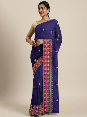 Divastri Embroidered Daily Wear Georgette Saree(Dark Blue)