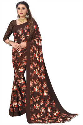 maayro Solid/Plain Daily Wear Georgette Saree(Brown)