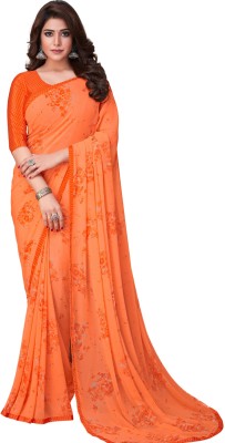 The Fashion Attire Floral Print Bollywood Georgette Saree(Orange, Grey)