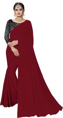 Nikki Bela Solid/Plain Bollywood Georgette Saree(Maroon)