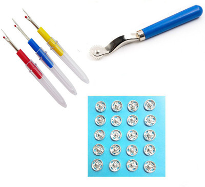 Crafts Haveli 3 Items Combo : 3 Seam Ripper, Tich Button & 1 Tracing Wheel Sewing Kit