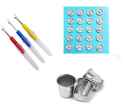 Crafts Haveli 3 Items Combo : 3 Seam Ripper, Tich Button & 3 Thimble Sewing Kit