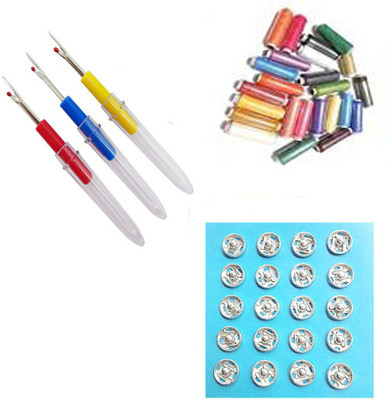 Crafts Haveli 3 Items Combo : 3 Seam Ripper, Tich Button & Multi Spool Sewing Kit