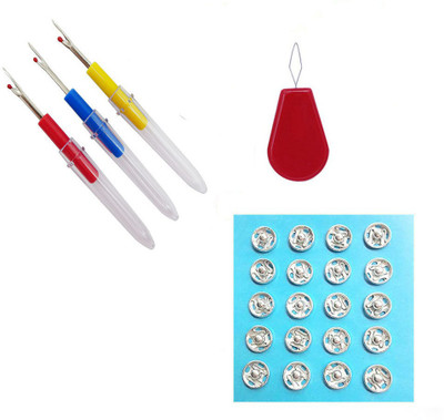 Crafts Haveli 3 Items Combo : 3 Seam Ripper, Tich Button & 1 Needle Threader Sewing Kit