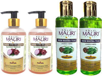 Khadi Mauri Neem Reetha Tulsi & Onion Shampoo - Pack Of 4(1020 ml)