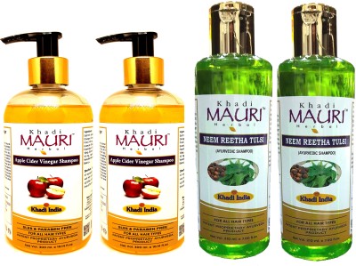 Khadi Mauri Apple Cidar & Neem Reetha Tulsi Shampoo - Pack Of 4(1020 ml)