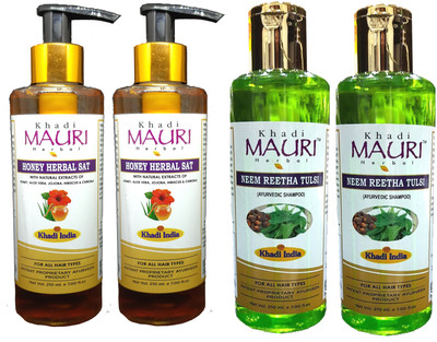 Khadi Mauri Honey & Neem Reetha Tulsi Shampoo - Pack Of 4(840 ml)