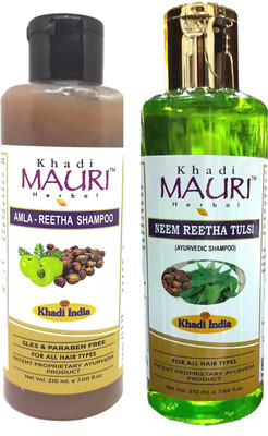 Khadi Mauri Amla Reetha & Neem Reetha Tulsi Shampoo - Pack Of 2(420 ml)