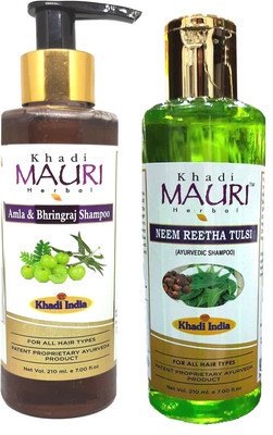 Khadi Mauri Amla Bhringraj & Neem Reetha Tulsi Shampoo - Pack Of 2(420 ml)
