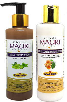 Khadi Mauri Conditioning Cream & Amla Henna Tulsi(SLS) Shampoo (Combo)(420 ml)