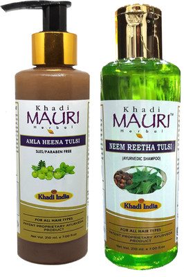 Khadi Mauri Herbal Amla Henna Tulsi & Neem Reetha Tulsi Shampoo (Pack Of 2 pcs)(420 ml)