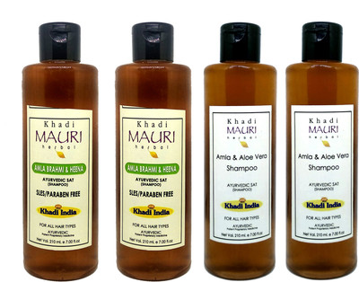 Khadi Mauri Amla AloeVera & Amla Brahmi Heena Shampoo - Pack Of 4(840 ml)