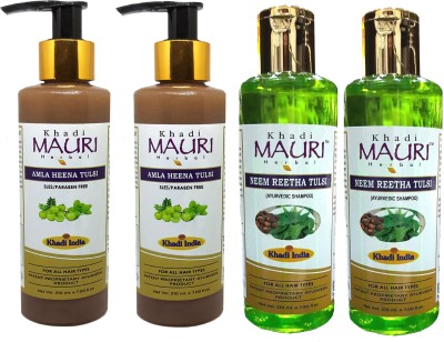 Khadi Mauri Herbal Amla Henna Tulsi & Neem Reetha Tulsi Shampoo (Pack Of 4 pcs)(840 ml)