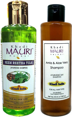 Khadi Mauri Amla AloeVera & Neem Reetha Tulsi Shampoo - Pack Of 2(420 ml)