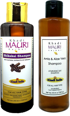 Khadi Mauri Amla AloeVera & Shikakai Shampoo - Pack Of 2(420 ml)