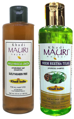 Khadi Mauri Amla Hibiscus Lemon & Neem Reetha Tulsi Shampoo - Pack Of 2(420 ml)