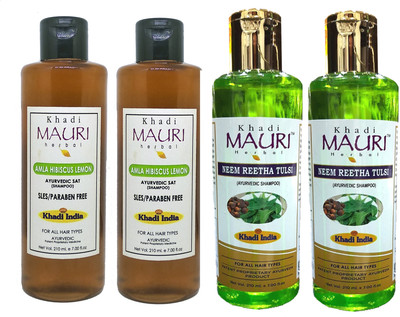 Khadi Mauri Amla Hibiscus Lemon & Neem Reetha Tulsi Shampoo - Pack Of 4(840 ml)